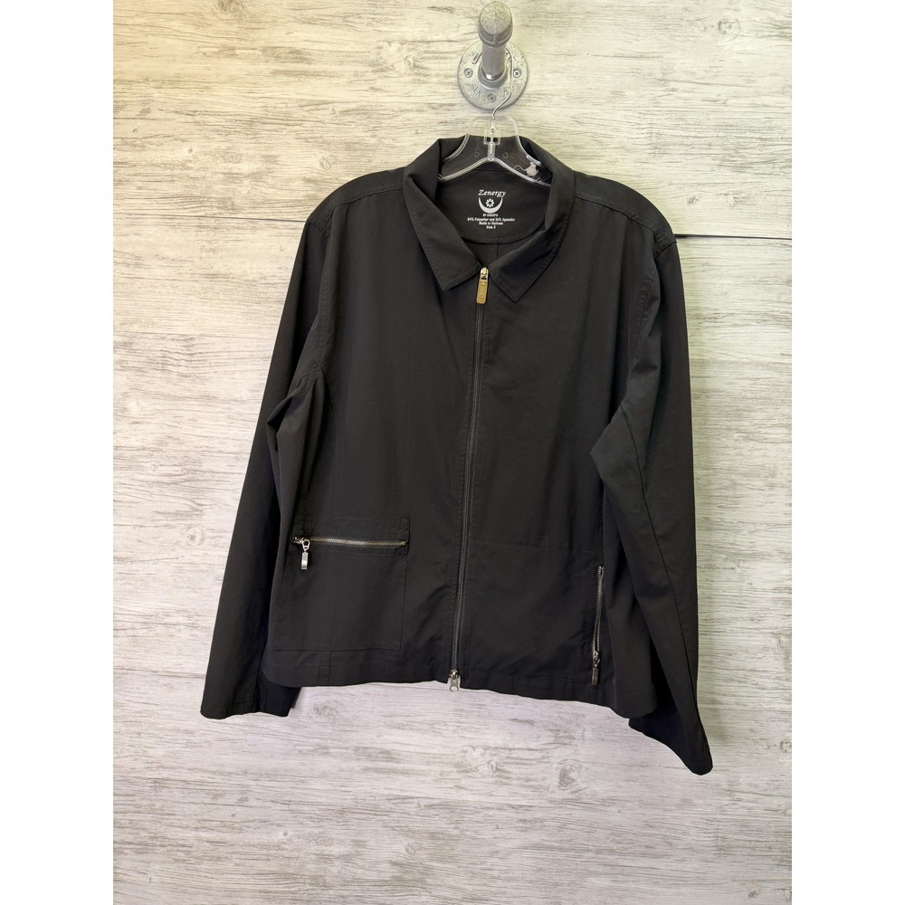 Zenergy By Chico's Jacket Womens Size 3 Black Basic Jacket Full Zip Pockets